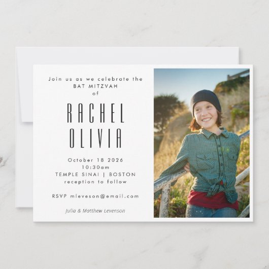 Retro Pink en Red Checkerboard Photo Bat Mitzvah Kaart (Voorkant)