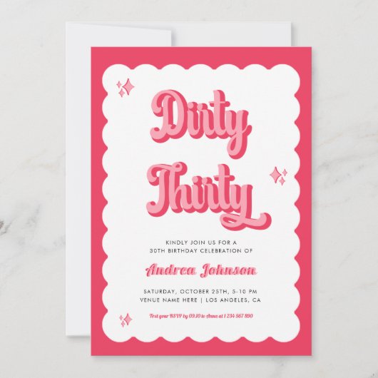 Retro Pink en Red Groovy Dirty Thirty Birthday Kaart (Voorkant)