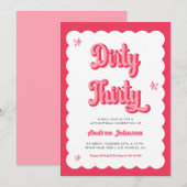 Retro Pink en Red Groovy Dirty Thirty Birthday Kaart (Voorkant / Achterkant)