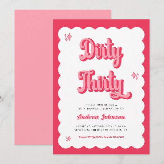 Retro Pink en Red Groovy Dirty Thirty Birthday Kaart (Voorkant / Achterkant)
