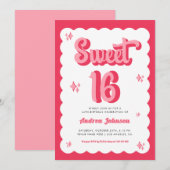 Retro Pink en Red Groovy Sweet 16 Birthday Kaart (Voorkant / Achterkant)