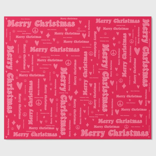 Retro Pink en Red Merry Kerstmis Vrede & Liefde Cadeaupapier (Vlak)