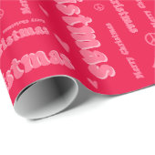 Retro Pink en Red Merry Kerstmis Vrede & Liefde Cadeaupapier (Rol Hoek)