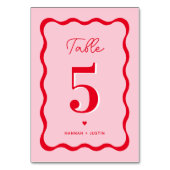 Retro Pink en Red Modern Wavy Wedding Kaart (Achterkant)