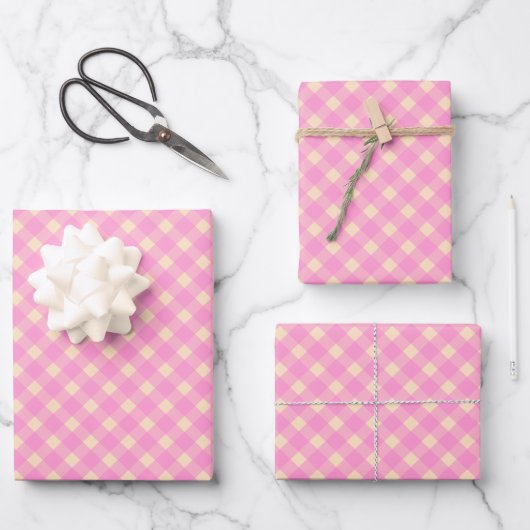 Retro Pink en White Gingham Pset Pattern Inpakpapier Vel (Voorkant)