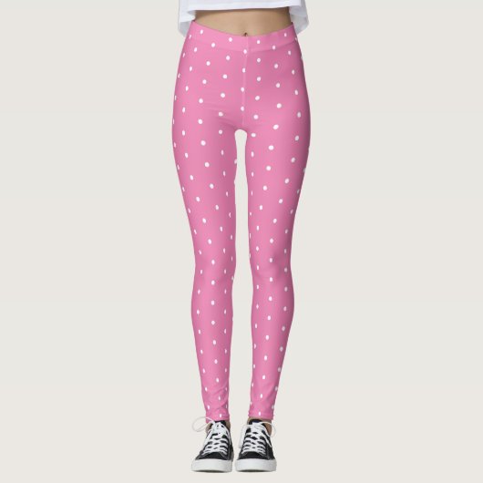 Retro Pink en White Polka Dot Pattern  Leggings (Voorkant)