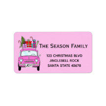Retro Pink Fiat 500 met kerstcadeaus