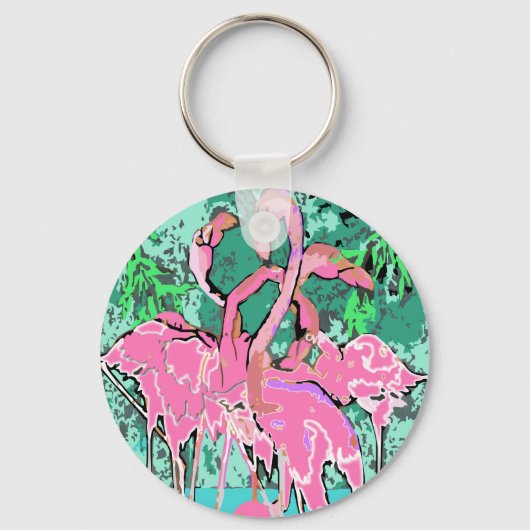 Retro Pink Flamingo Bird Sleutelhangers Flamingos (Voorkant)