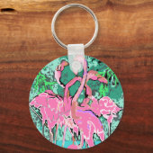 Retro Pink Flamingo Bird Sleutelhangers Flamingos (Voorkant)