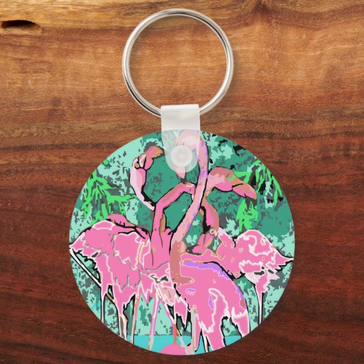 Retro Pink Flamingo Bird Sleutelhangers Flamingos (Voorkant)
