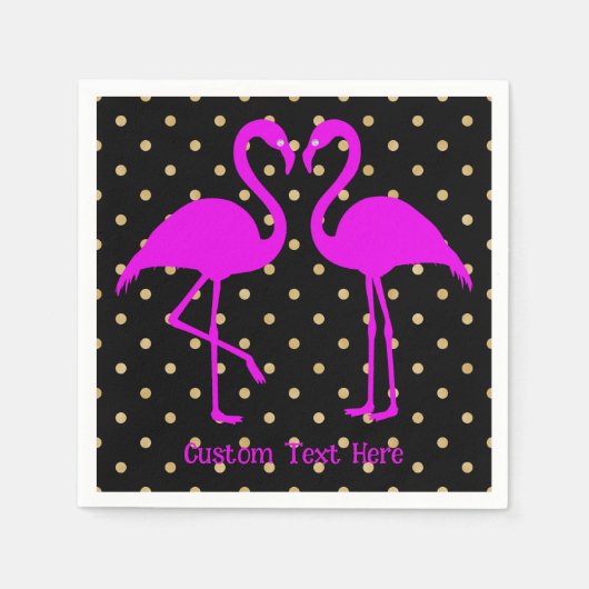 Retro Pink Flamingo Black Gold Polka Dot Pattern Servet (Voorkant)