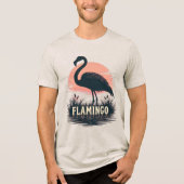 Retro Pink Flamingo Sunset Silhouette Water Art Tri-Blend Shirt (Voorkant)
