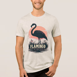 Retro Pink Flamingo Sunset Silhouette Water Art Tri-Blend Shirt