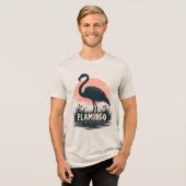 Retro Pink Flamingo Sunset Silhouette Water Art Tri-Blend Shirt (Voorkant volledig)