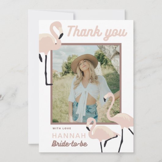 Retro Pink Flamingo Vrijgezellenfeest Dank u kaart (Voorkant)