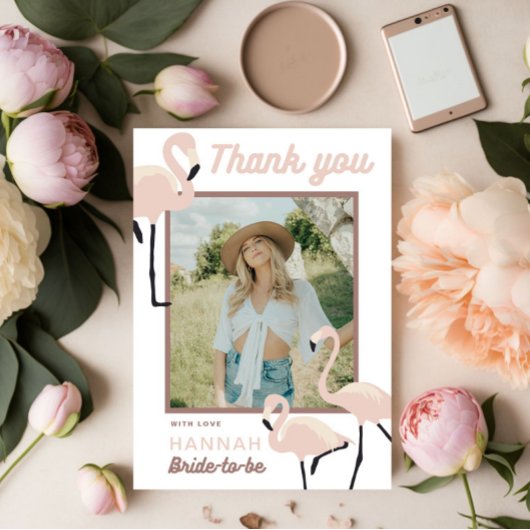 Retro Pink Flamingo Vrijgezellenfeest Dank u kaart