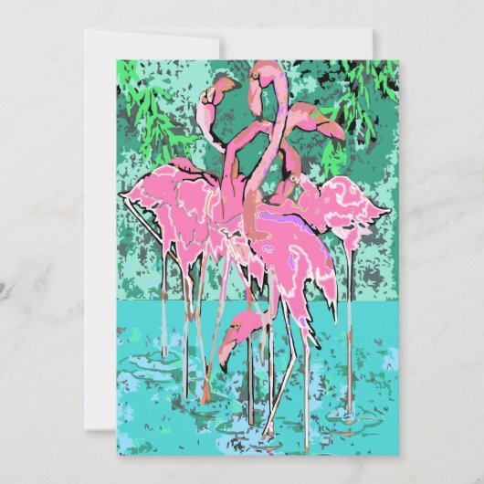 Retro Pink Flamingos Abstracte 5x7 Invitation Bird Kaart (Voorkant)