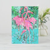 Retro Pink Flamingos Abstracte 5x7 Invitation Bird Kaart (Staand voorkant)