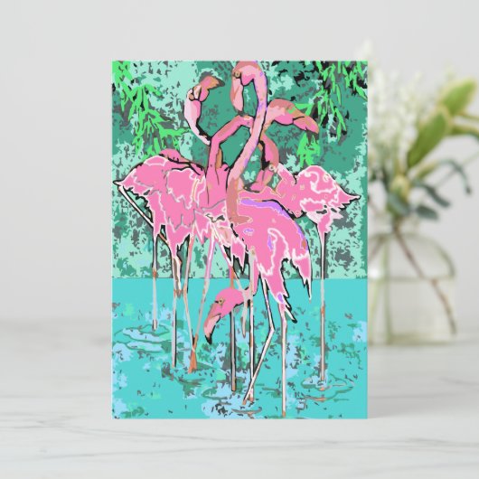 Retro Pink Flamingos Abstracte 5x7 Invitation Bird Kaart (Staand voorkant)