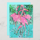 Retro Pink Flamingos Abstracte 5x7 Invitation Bird Kaart (Voorkant / Achterkant)