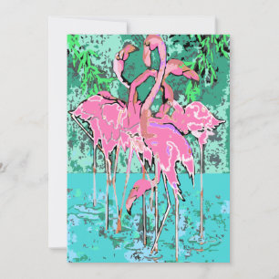 Retro Pink Flamingos Abstracte 5x7 Invitation Bird Kaart