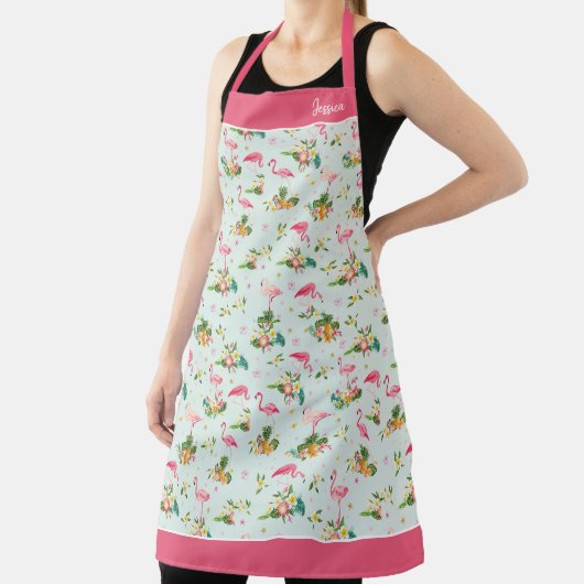 Retro Pink Flamingos Aqua Apron Schort (Insitu)
