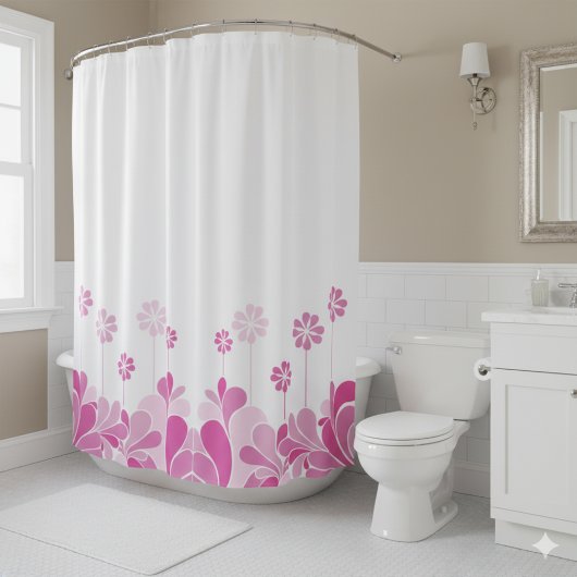 Retro Pink Floral Boho Shower Curtain Douchegordijn