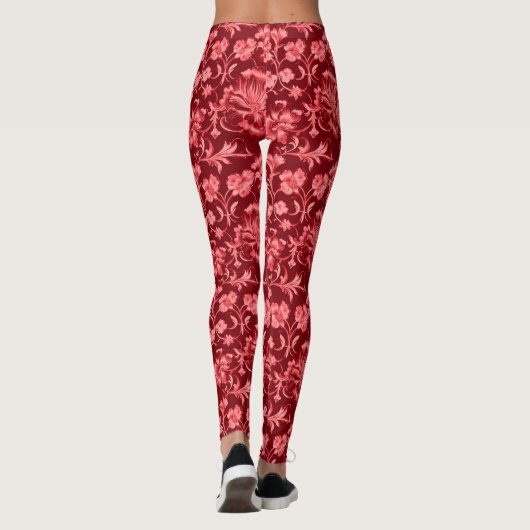 Retro Pink Floral op Maroon Leggings (Achterkant)