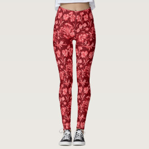 Retro Pink Floral op Maroon Leggings