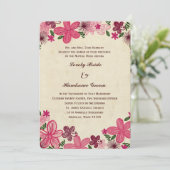 Retro Pink Flowers katholieke bruiloft Uitnodiging (Staand voorkant)