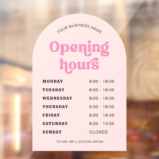 Retro Pink Font Trendy Arch Zakelijke Openingstijd Raamsticker (Vel 2)