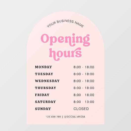 Retro Pink Font Trendy Arch Zakelijke Openingstijd Raamsticker (Vel)