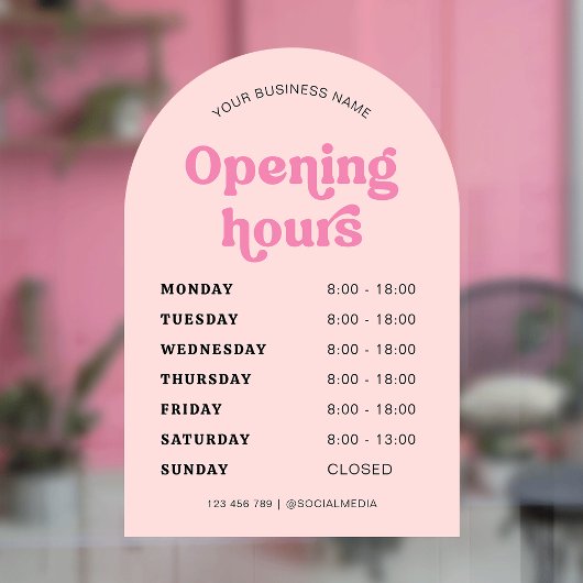 Retro Pink Font Trendy Arch Zakelijke Openingstijd Raamsticker