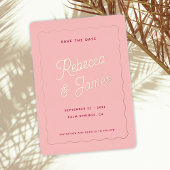  Retro Pink Fuchsia Wave Lijst Weddenschap Save Folie Uitnodiging