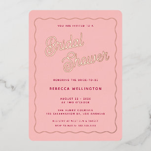 Retro Pink Fuchsia Wave Vrijgezellenfeest Folie Uitnodiging