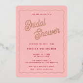  Retro Pink Fuchsia Wave Vrijgezellenfeest Folie Uitnodiging (Voorkant)