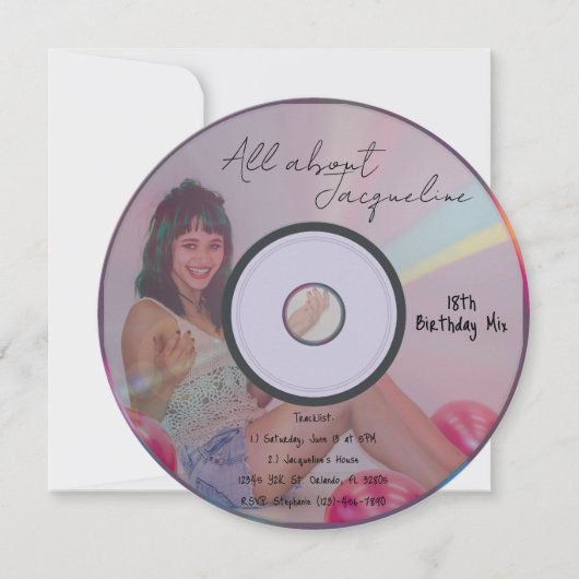 Retro Pink Girl's Music CD Birthday Kaart (Voorkant)