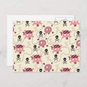 Retro Pink Girly Skull en Botten Briefkaart (Voorkant / Achterkant)