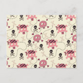 Retro Pink Girly Skull en Botten Briefkaart (Voorkant)