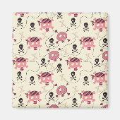 Retro Pink Girly Skull en Botten Magneet (Voorkant)