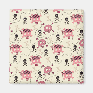 Retro Pink Girly Skull en Botten Magneet