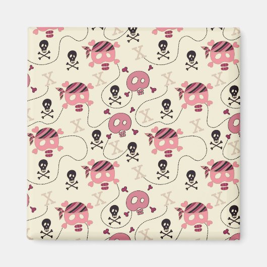 Retro Pink Girly Skull en Botten Magneet (Voorkant)