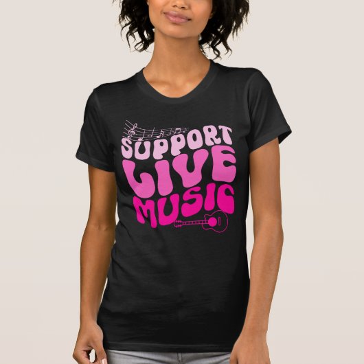 Retro Pink Gradient Ondersteuning Live Music Groov T-shirt (Voorkant)