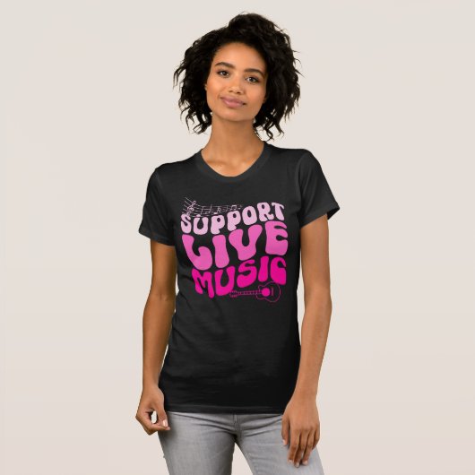 Retro Pink Gradient Ondersteuning Live Music Groov T-shirt (Voorkant volledig)
