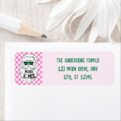 Retro Pink Green Checkered Santa Claus Christmas Etiket (Insitu)