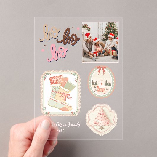 Retro Pink Green Christmas Acryl Uitnodigingen (Insitu (Draagbaar))