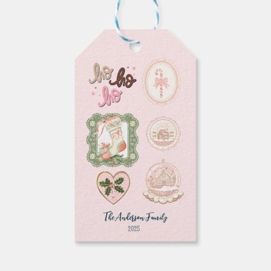 Retro Pink Green Christmas Cadeaulabel (Achterkant)