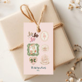 Retro Pink Green Christmas Cadeaulabel