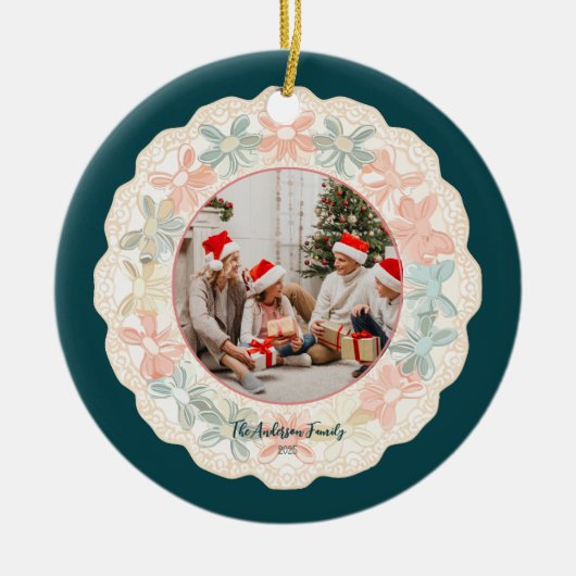 Retro Pink Green Christmas Keramisch Ornament (Voorkant)