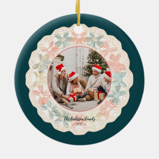 Retro Pink Green Christmas Keramisch Ornament (Achterkant)